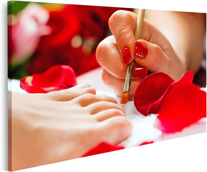 islandburner Bild auf Leinwand Frau Nagelstudio Pediküre Roter Nagellack Bilder Wandbilder Poster Le