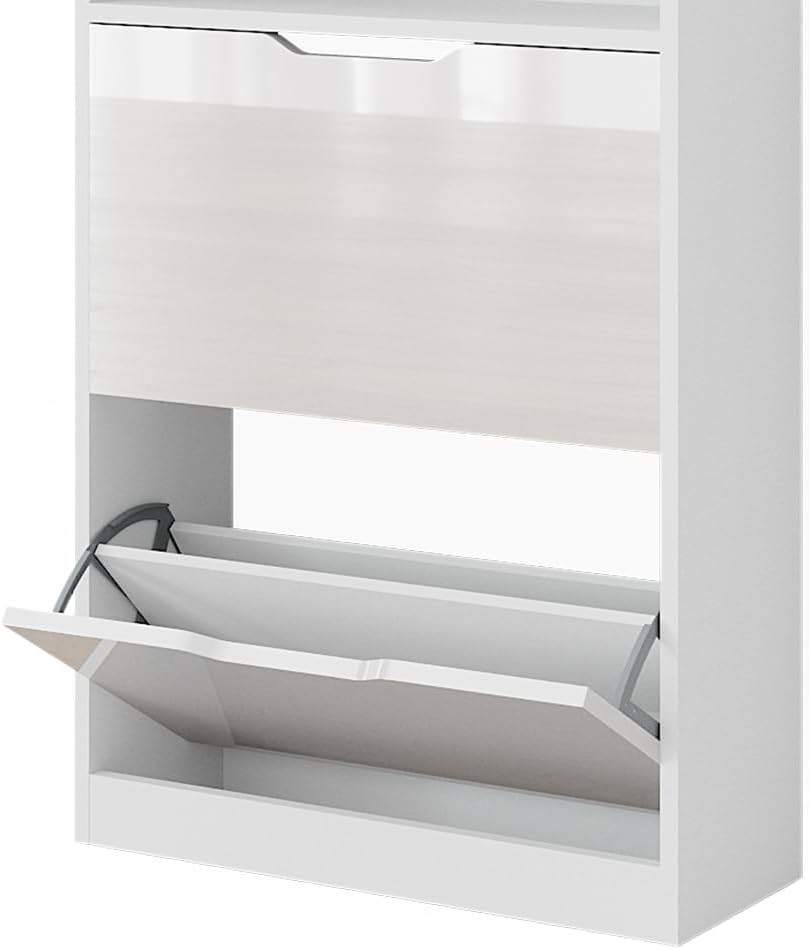 Vicco Schuhkipper Luca, Weiss/Weiss Hochglanz, 59 x 89.5 cm mit 2 Fächern, zur Aufbewahrung von Schu