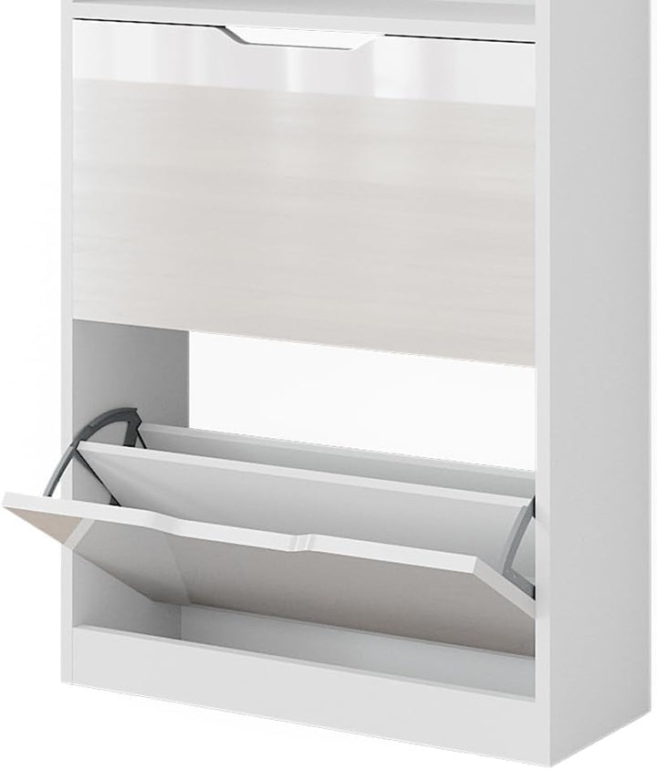 Vicco Schuhkipper Luca, Weiss/Weiss Hochglanz, 59 x 89.5 cm mit 2 Fächern, zur Aufbewahrung von Schu