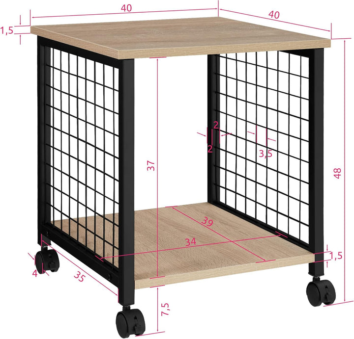 tectake Beistelltisch mit 2 Ablagen und Rollen, Nachttisch im Industrie-Design, 40 x 40 x 48 cm, für
