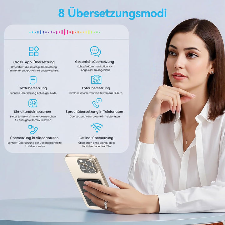 KI Sprachübersetzer Gerät, Ultra dünner Magnet übersetzer für Smartphones, Cross App Übersetzung,144