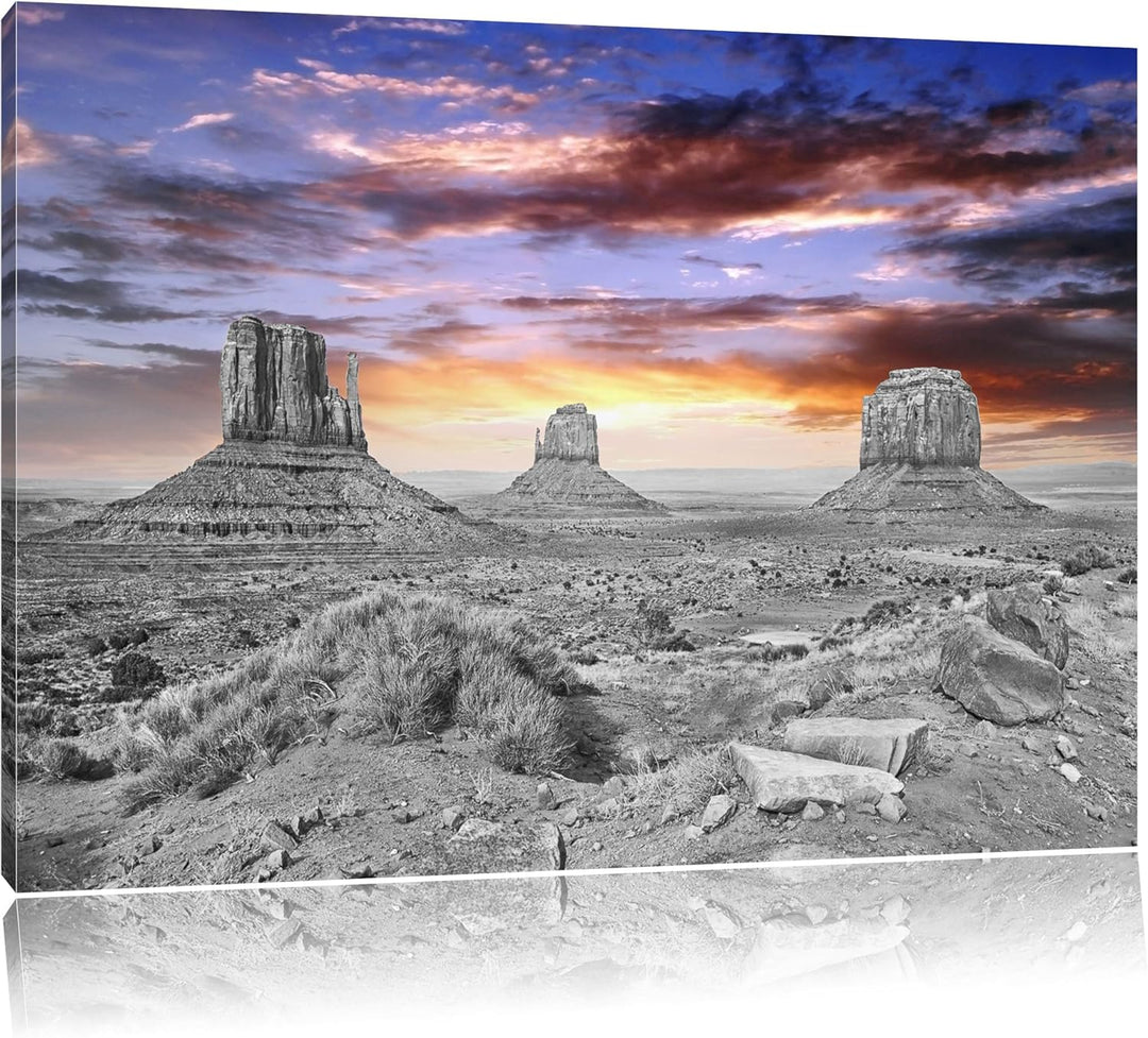 schöne Utah Monument Valley schwarz/weiss Format: 100x70 auf Leinwand, XXL riesige Bilder fertig ger