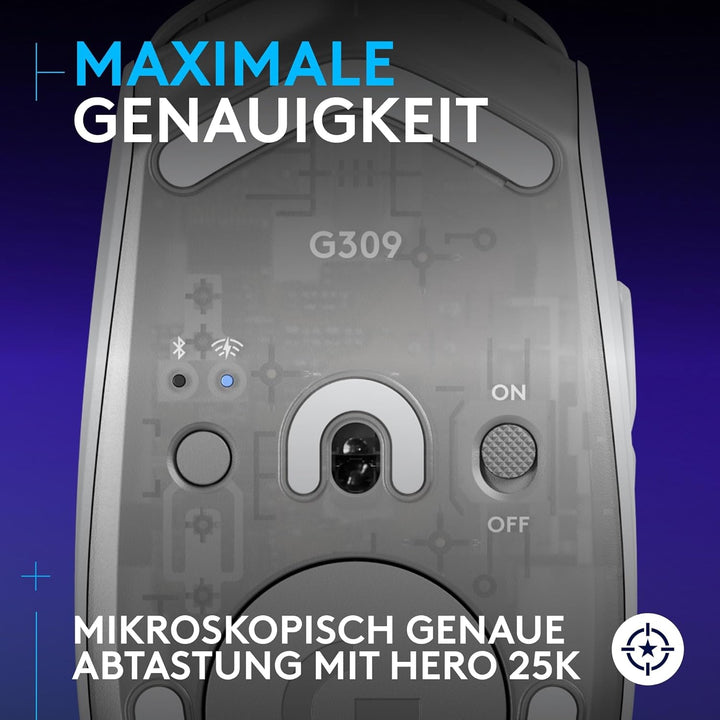 Logitech G G309 LIGHTSPEED kabellose Gaming-Maus, leicht, LIGHTFORCE-Hybridschalter, HERO 25K-Sensor