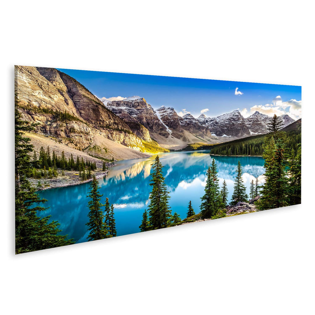 islandburner Bild auf Leinwand Landschaft Sonnenuntergang Blick Morain Lake Mountain Range Alberta K