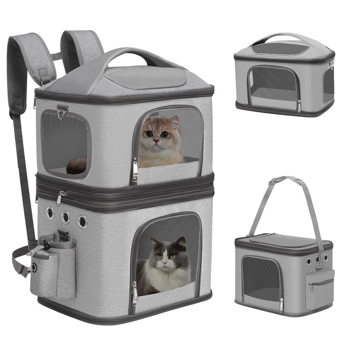 Abnehmbarer Katzenrucksack für 2 Katzen bis 12kg, Grau