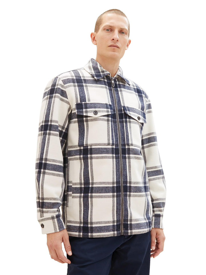 TOM TAILOR Herren Flanell Karo-Jacke mit Teddyfell im Innenfutter M 32517-beige Wool Check, M 32517-