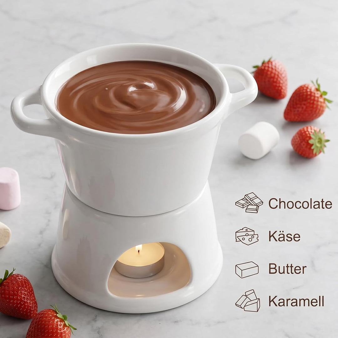 Schokofondue mit Doppelgriff, Schokofondue Tasse mit Gabeln, Keramik Fondue Tasse, Schokoladenfondue