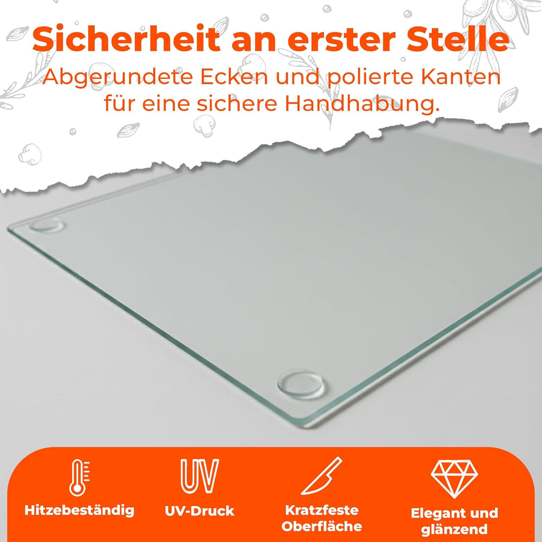 Glas Schneidebrett | 40 x 50 cm | Schneidebrett Glas für die Küche | Hygienisches Schneidebrett aus