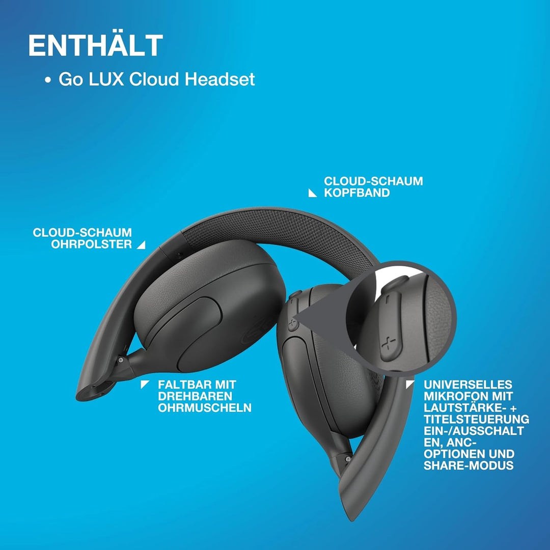 JLab Go Lux ANC Kopfhörer Noise Cancelling - Kabellose Bluetooth On Ear Kopfhörer mit Mikrofon, Akti