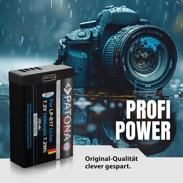 PATONA 2X Platinum Akku Ersatz für Canon LP-E17 LPE17 mit USB-C, 1000mAh | Ersatzakku für EOS RP R10
