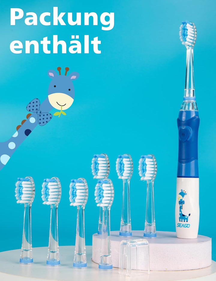 Seago Elektrische Zahnbürste Kinder mit 8 Extra Weiche Aufsteckbürste und 4 Persönliche Modi, LED Li