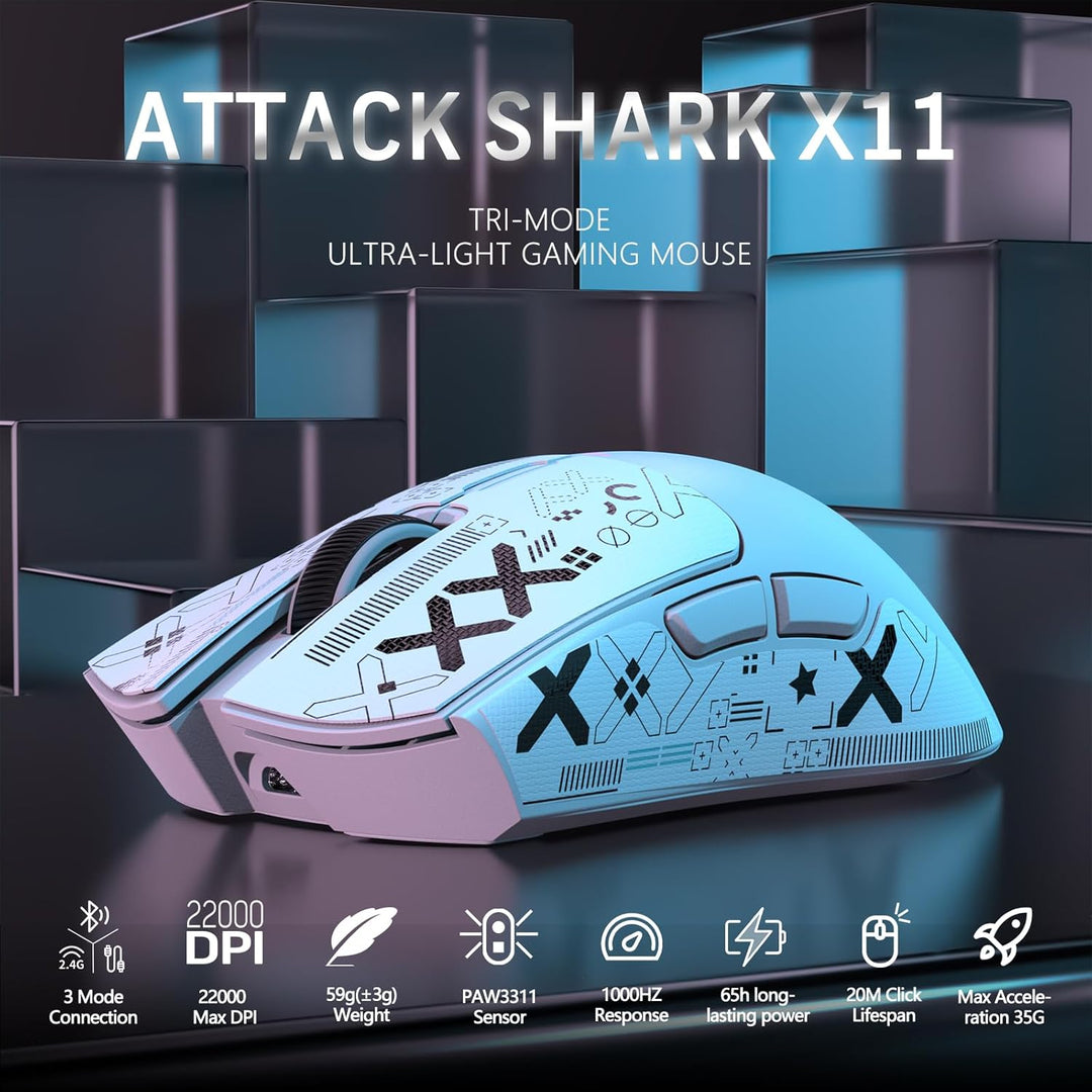 LexonElec x Attack Shark X11 Kabellose Gaming-Maus mit RGB Magnetische Ladestation, PixArt PAW3311-S