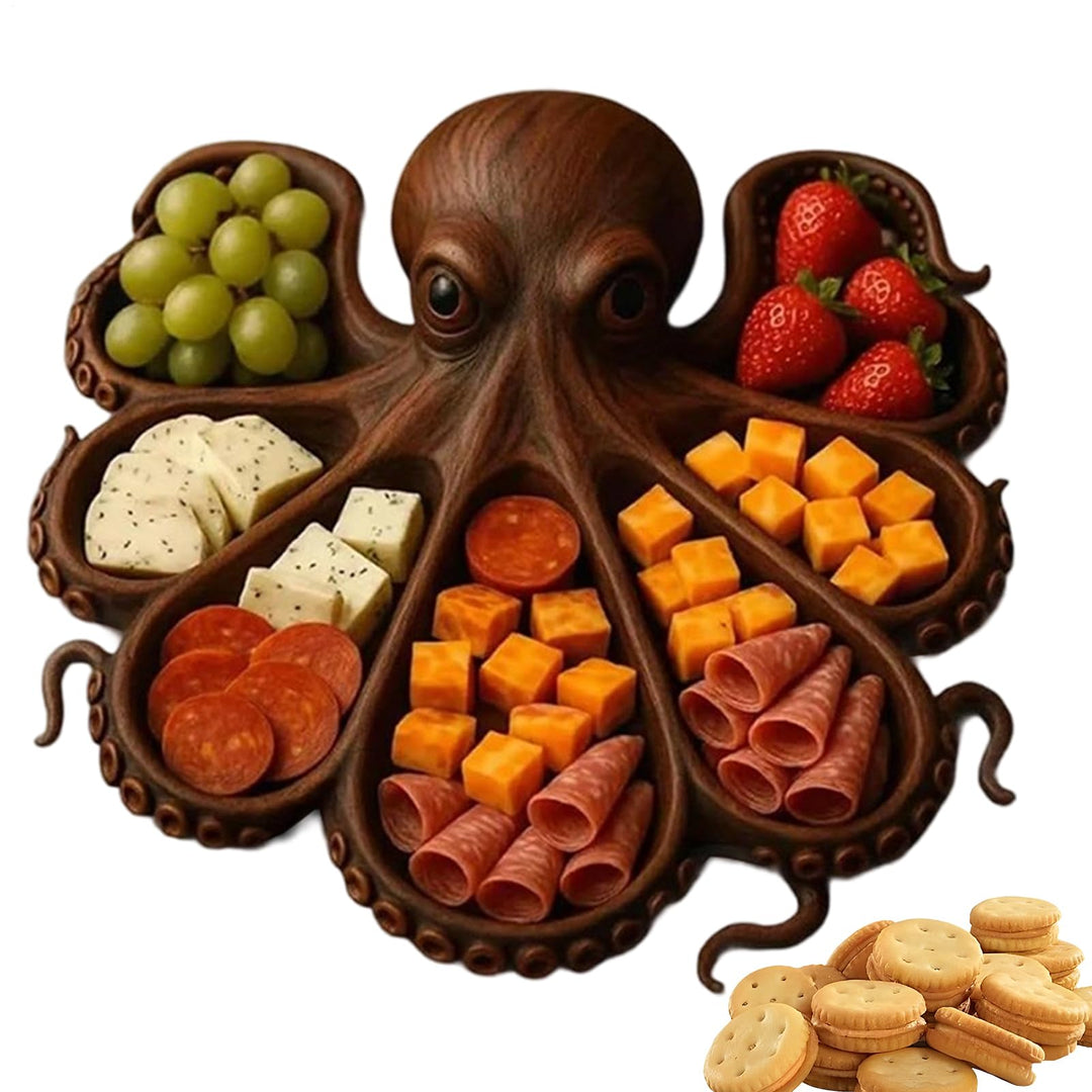 Charcuterie-Platte,Holz Servierplatte Mit Oktopus-Design Für Charcuterie | Aufbewahrungsbox Mit Unte