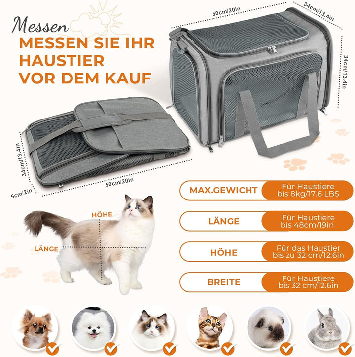 Lohofrnny Transporttasche Katze, Transportbox für Katze Hund, Katzentransporttasche, Faltbare Hausti
