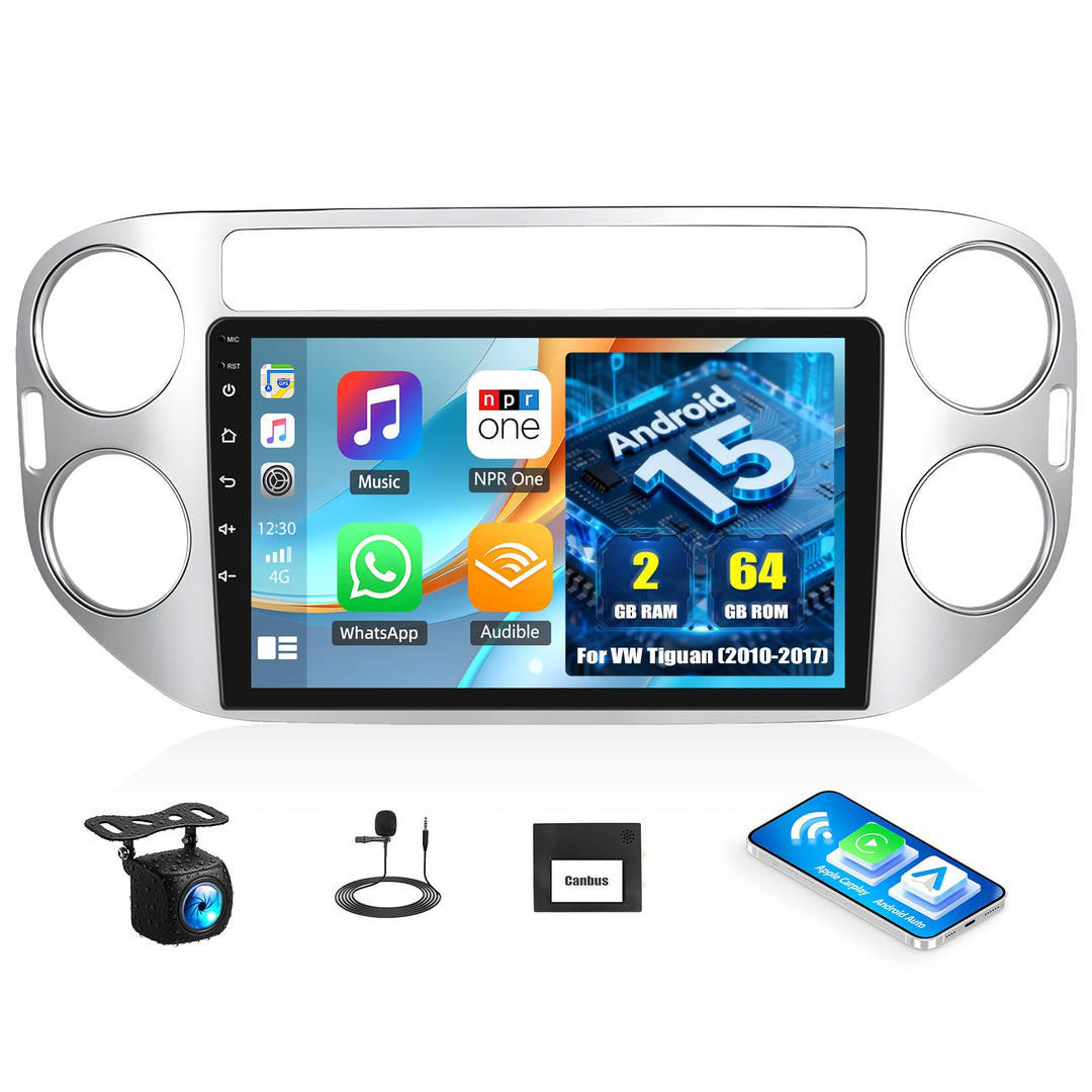 CAMECHO 2G+64G Android 15 Autoradio für VW Tiguan (2010-2017) mit Navi Wireless Carplay Android Auto