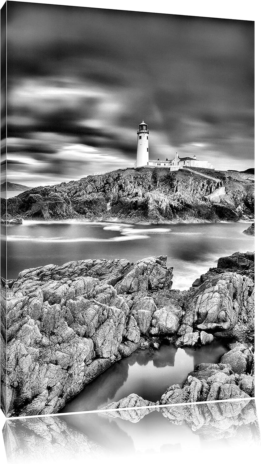 Pixxprint Leuchtturm im Meer als Leinwandbild | Grösse: 100x70 cm | Wandbild | Kunstdruck | fertig b