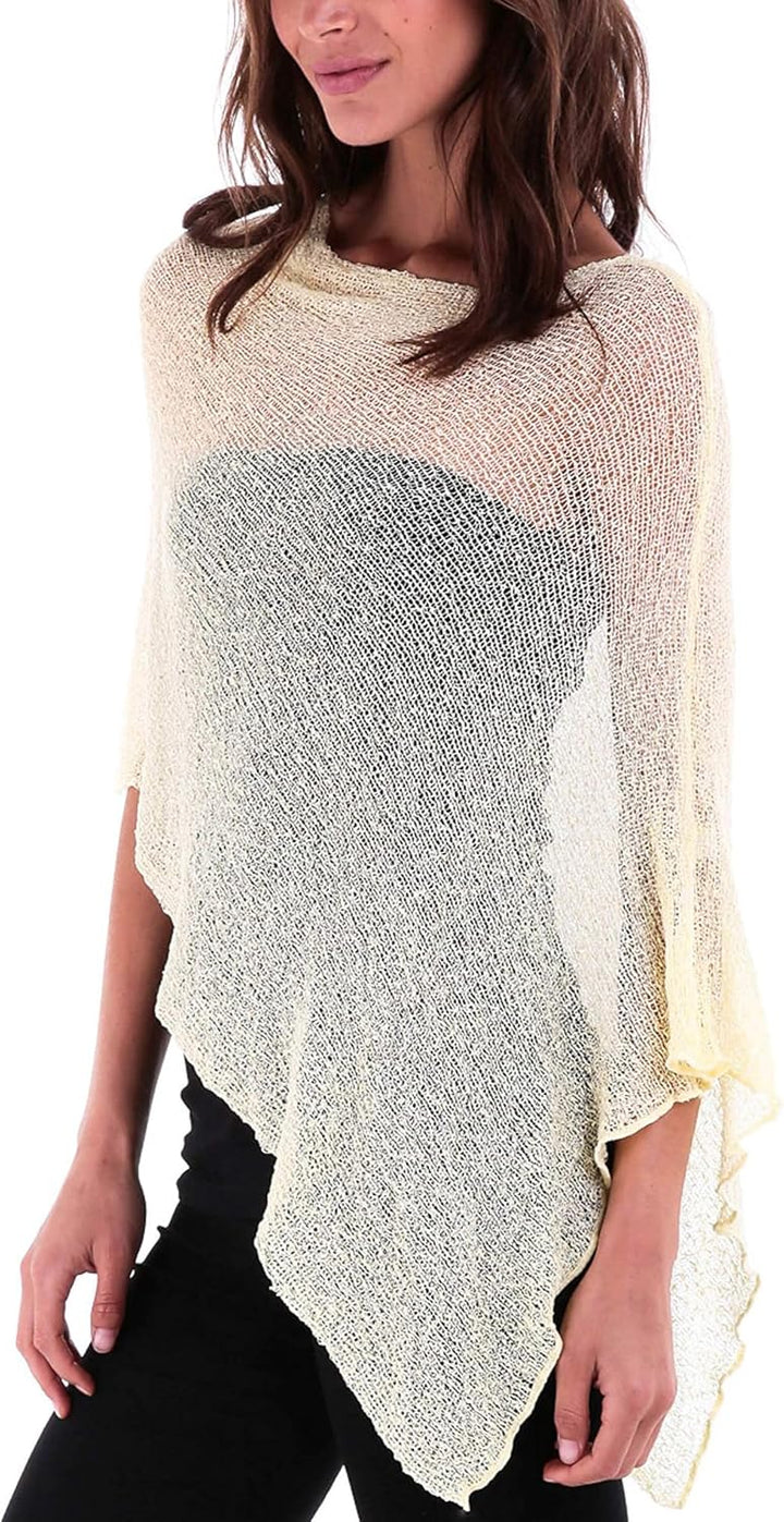 SHU-SHI - Damen Poncho-Top - transparent - leichtes Strickmaterial Cremiges Gelb, Cremiges Gelb