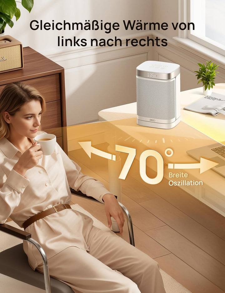 Dreo Heizlüfter Energiesparend Klein, 1500W Heizung Elektrisch mit Thermostat, 70° Oszillierend Elek