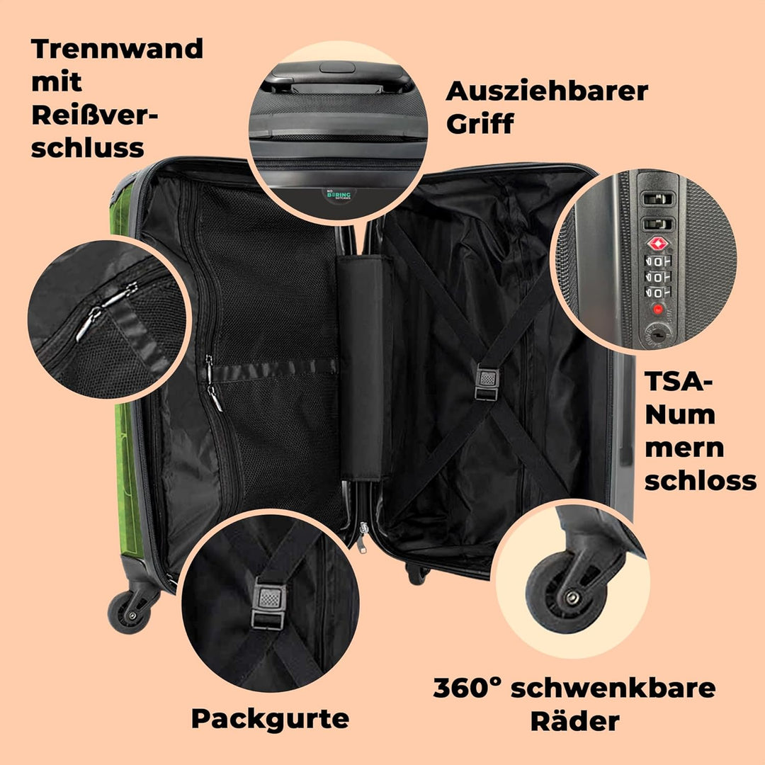 Koffer gross Trolley Rollkoffer Reisekoffer mit 4 Rollen Fotokoffer - AFFE - Bluse - Grün - Porträt