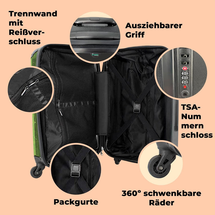 Koffer gross Trolley Rollkoffer Reisekoffer mit 4 Rollen Fotokoffer - AFFE - Bluse - Grün - Porträt