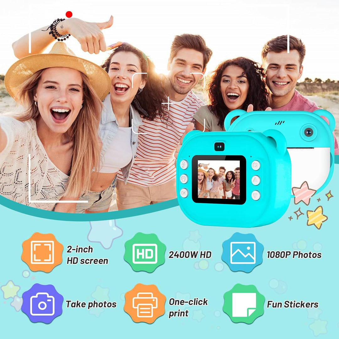 Sofortbildkamera für Kinder mit Drucker, 48MP & 1080P Digitalkamera mit 2,4 Zoll Display, Kinderkame