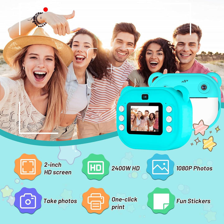 Sofortbildkamera für Kinder mit Drucker, 48MP & 1080P Digitalkamera mit 2,4 Zoll Display, Kinderkame