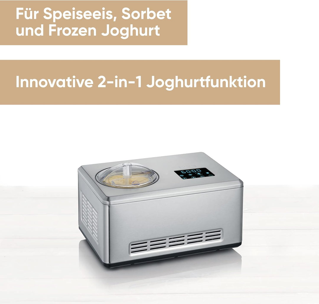 SEVERIN 2-in-1 Eismaschine mit Joghurtfunktion, Kompressor Ice Cream Maker für Eis, Sorbet und Froze