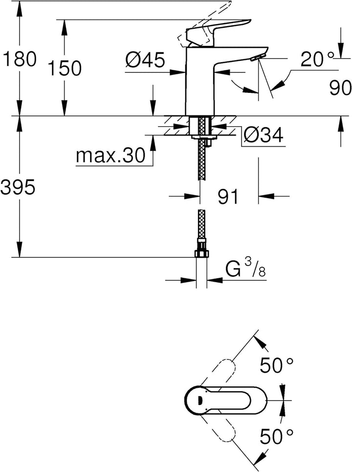 GROHE BauEdge | Badarmatur- Einhand-Waschtischbatterie, S-Size | mit Keramikkartusche | chrom | 2333