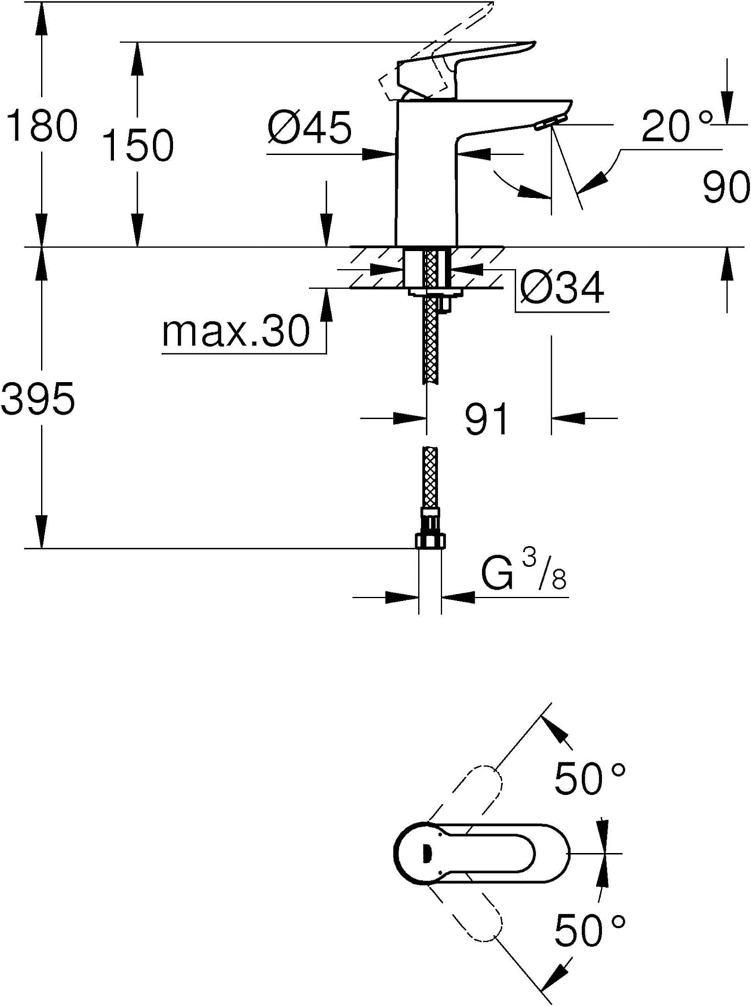 GROHE StartEco - Einhand- Spültischarmatur (Schwenkbereich 140°, langlebige Oberfläche, flacher Ausl