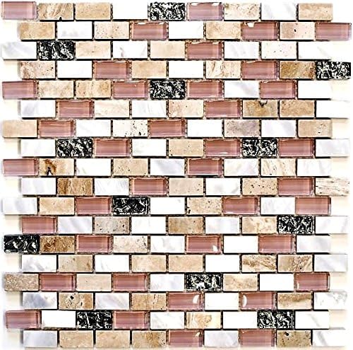 Mosaik Fliese beige Brick Glasmosaik Crystal Stein Muschel für WAND BAD DUSCHE KÜCHE FLIESENSPIEGEL