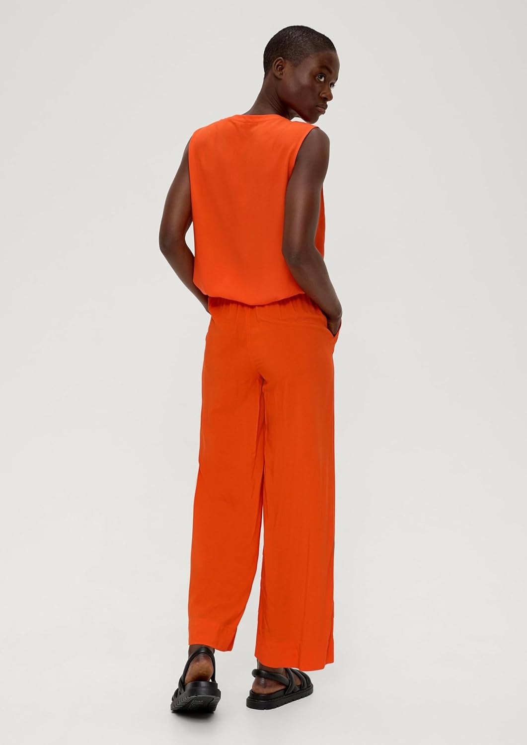 s.Oliver Damen Hose lang, Wide Leg Hose Lang, Wide Leg 48 Orange, 48 Orange