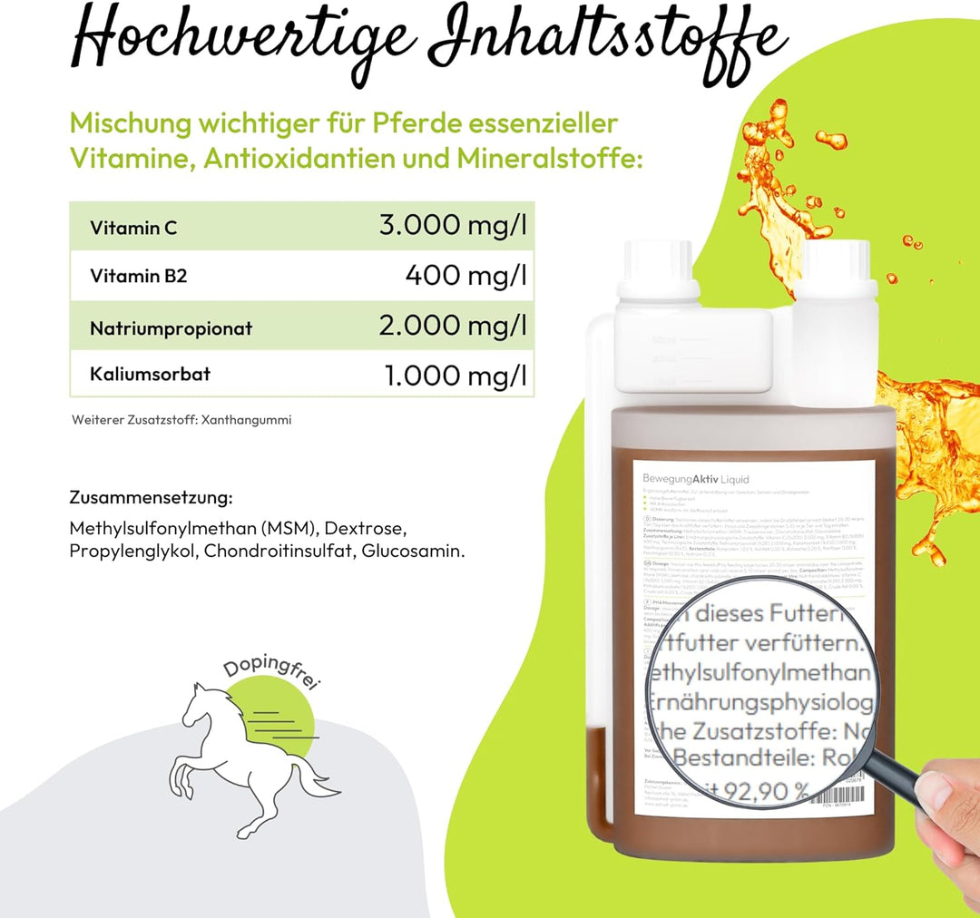 PHA BewegungAktiv Liquid Pferd, unterstützt Gelenke, Knorpel, Sehnen und Beweglichkeit der Pferde, m