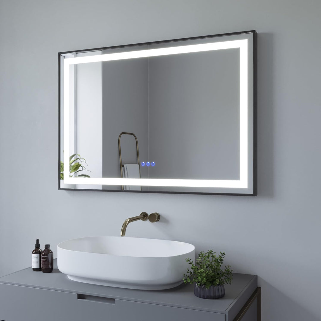 AQUABATOS® 100x70 cm LED Badspiegel Badezimmerspiegel mit Beleuchtung Slimline Design Aluminiumrahme