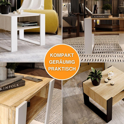 CraftPAK Wohnzimmer Tisch für Couch aus hochwertigem Holz, Stabiler & moderner Couchtisch mit zusätz