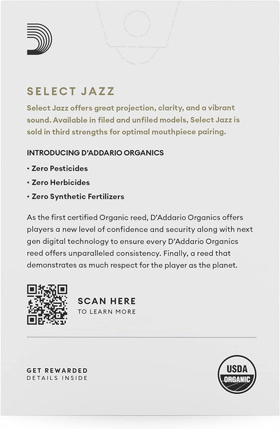 D'Addario Organisch Select Jazz Filed Soprano Saxophon-Stimmzungen - Saxophonrohre - 2 Weich, 10 Pac