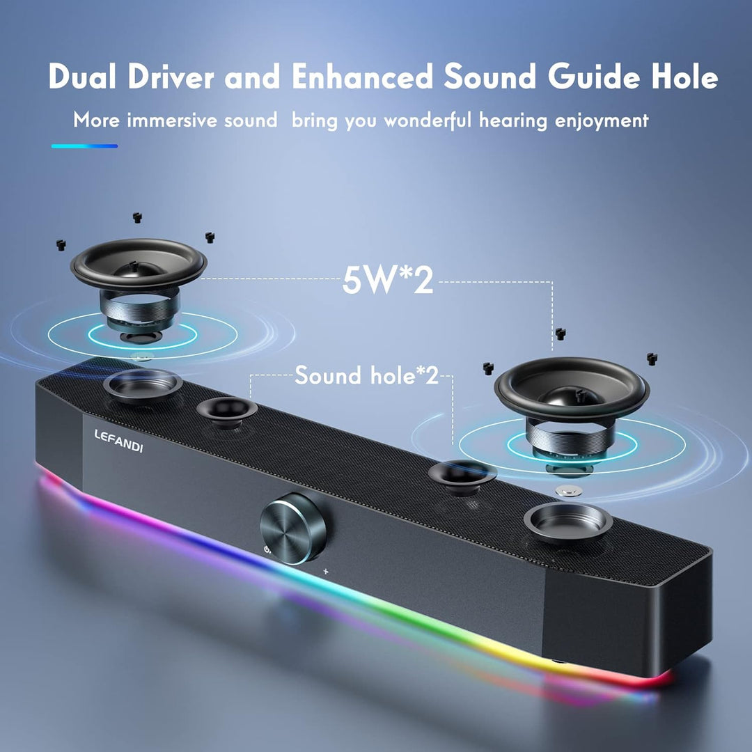 LEFANDI PC Lautsprecher Bluetooth, PC Soundbar, Gaming Computer Lautsprecher, Wired USB Lautsprecher