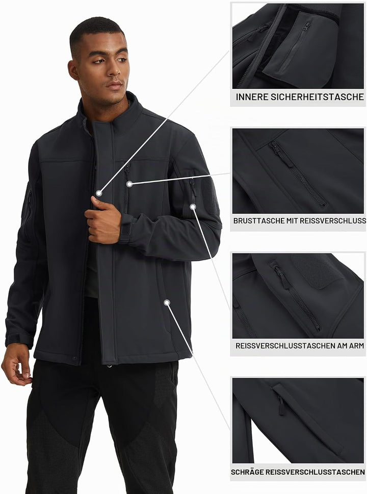 TACVASEN Herren Softshell Jacke Winddichte Warme Fleece Outdoorjacke Übergangsjacke mit Reissverschl