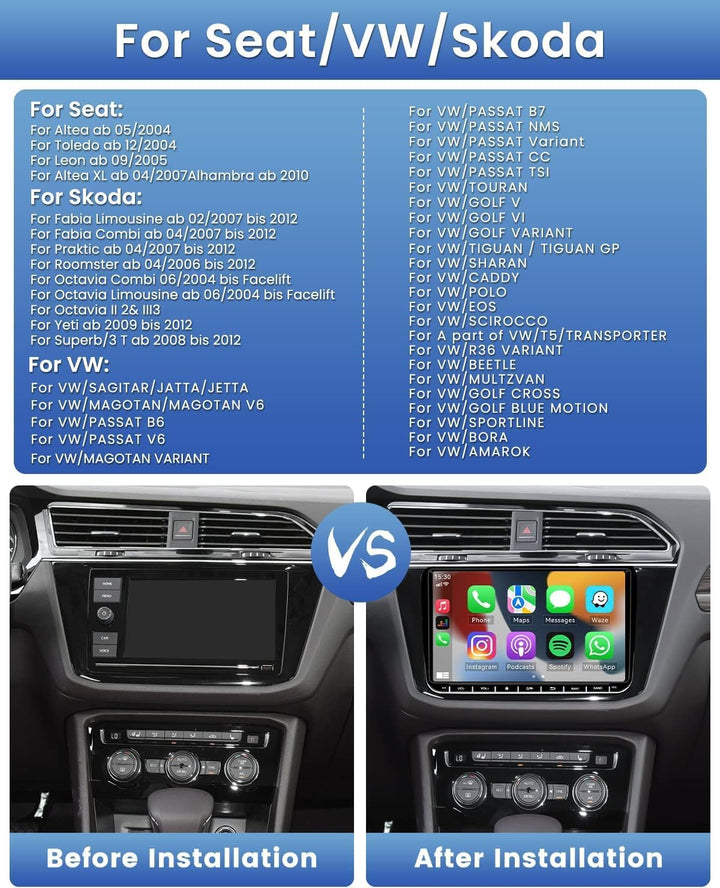 Hikity Wireless Carplay Autoradio mit Navi für VW Golf 5 6 Android Auto Radio mit Bildschirm 9 Zoll