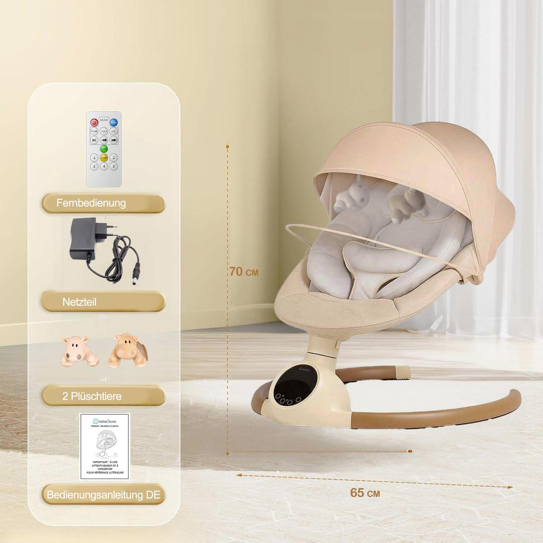 BEBE2LUXE Alpha Babywippe, Elektrische Babyschaukel mit Musik, Nutzbar ab der Geburt bis ca. 6 Monat