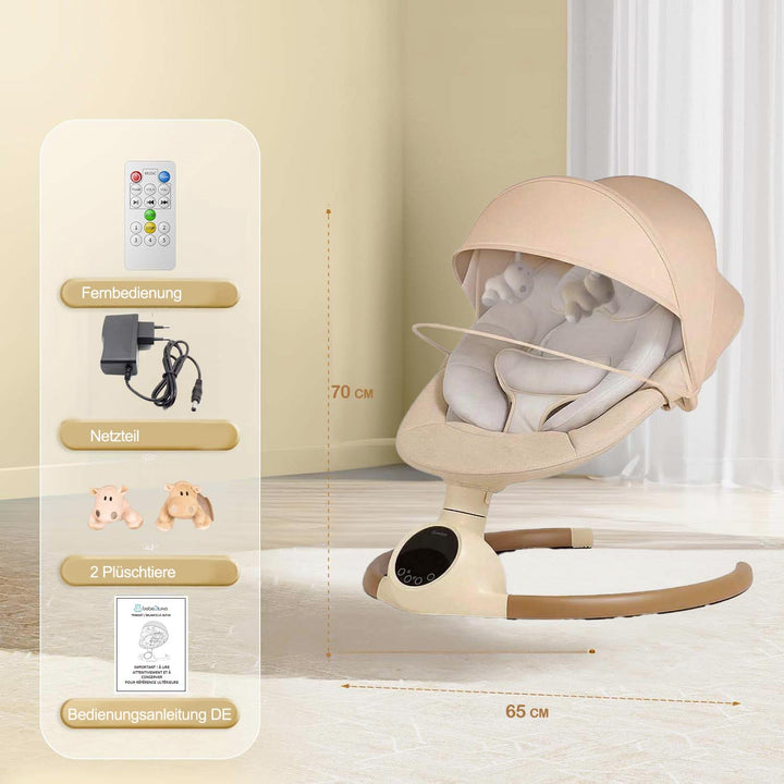 BEBE2LUXE Alpha Babywippe, Elektrische Babyschaukel mit Musik, Nutzbar ab der Geburt bis ca. 6 Monat