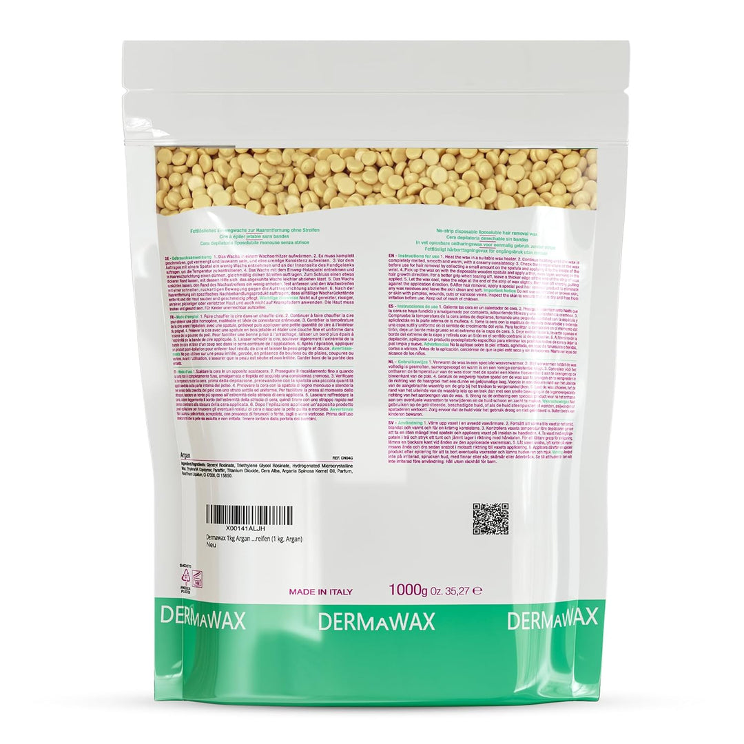Dermawax Argan Enthaarungswachs - Premium Wachsperlen 1kg Anwendung ohne Wachsstreifen zur Haarentfe
