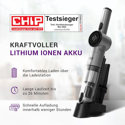 LEBENLANG Kabelloser Handstaubsauger Akku 17000PA I TESTSIEGER I Inkl. Starker LI-Akku & Standhalter