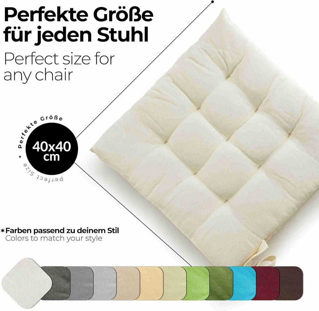 etérea 2er Set Sitzkissen Outdoor 40x40 mit Bändern - Stuhlkissen Creme für Gartenstuhl &amp; Innenberei