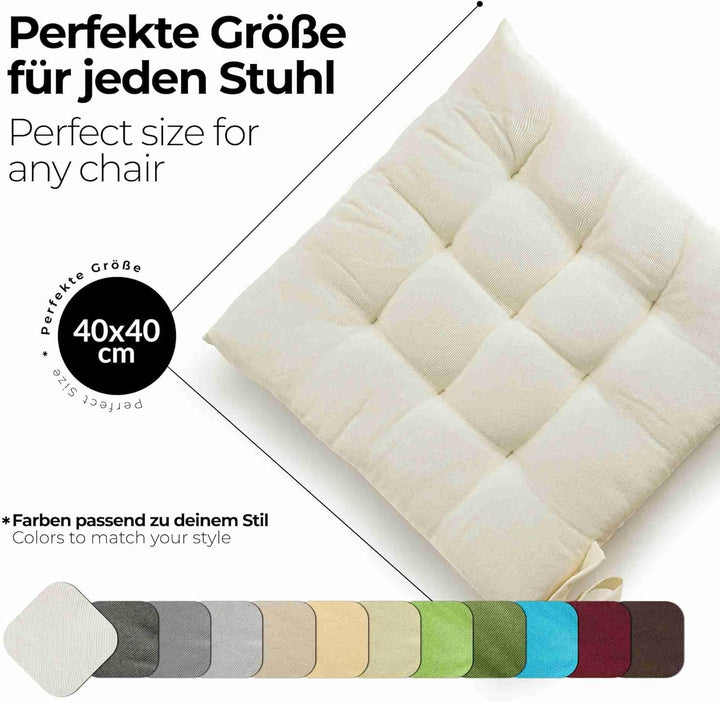 etérea 2er Set Sitzkissen Outdoor 40x40 mit Bändern - Stuhlkissen Creme für Gartenstuhl &amp; Innenberei