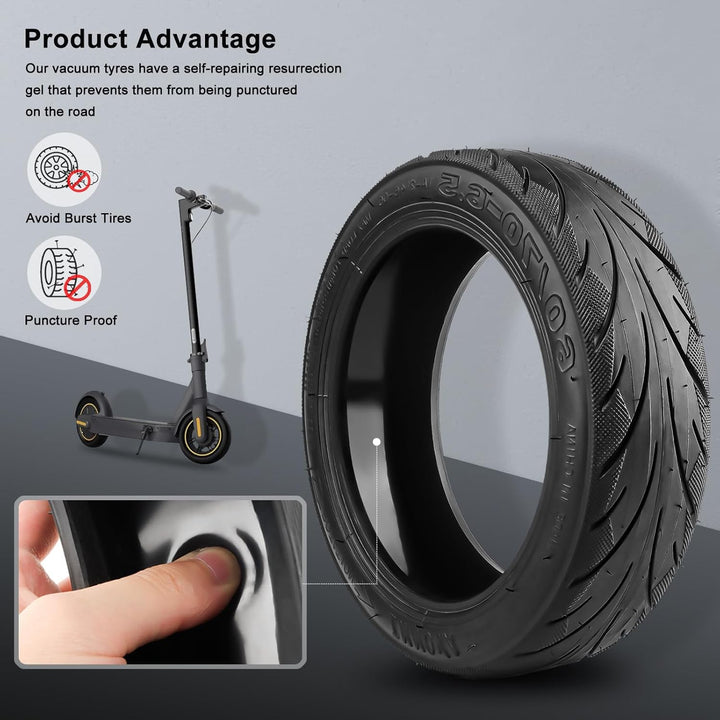 Amitor 60/70-6.5 Tubeless Reifen für Ninebot Max G30, Selbstreparierende Vakuumreifen mit Ventil, E