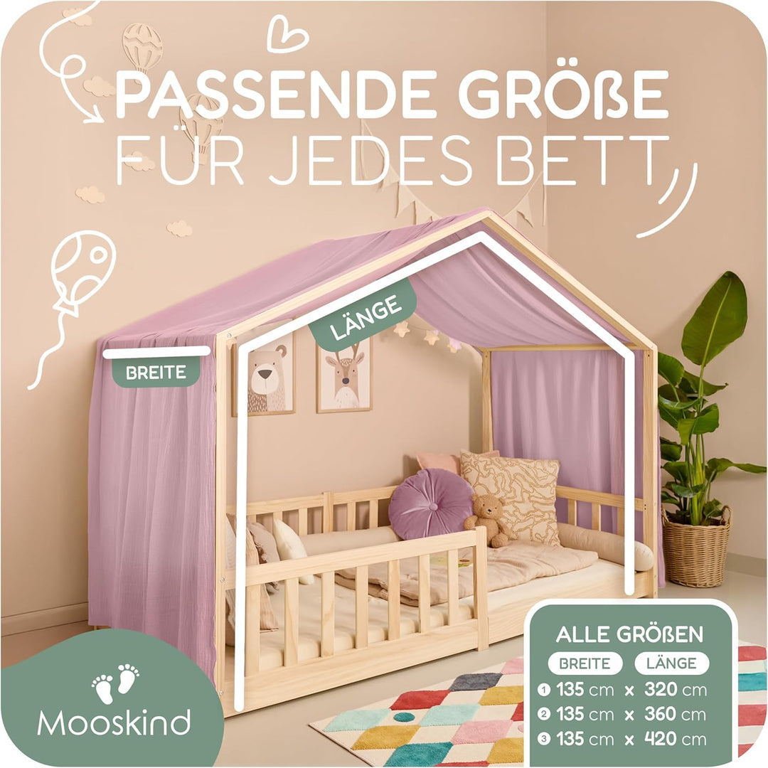Hausbett Himmel – Aus weichem Musselin in 7 Farben – 100% Bio-Baumwolle – Traumhafte Hausbett Deko &