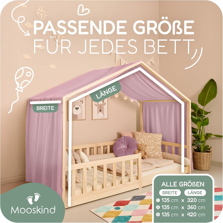 Hausbett Himmel – Aus weichem Musselin in 7 Farben – 100% Bio-Baumwolle – Traumhafte Hausbett Deko &