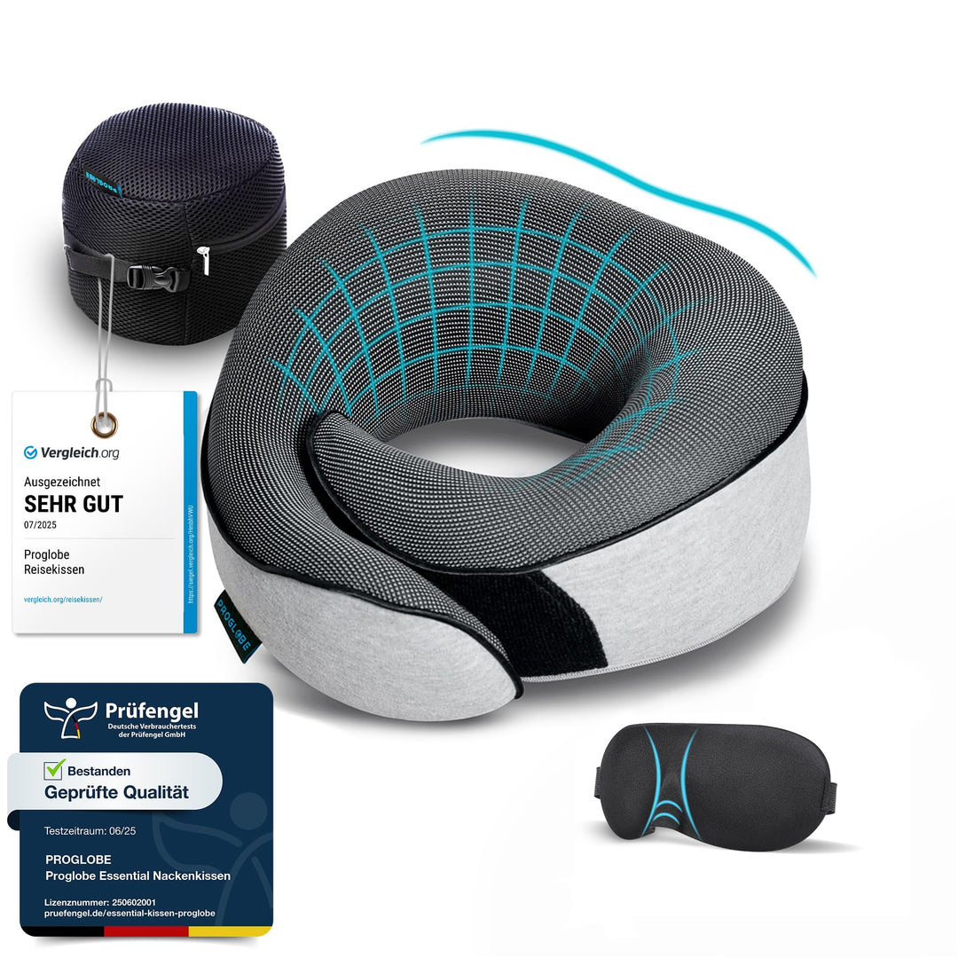 Proglobe Nackenkissen Flugzeug, Reisekissen 100% Memory Foam, Orthopädisches Nackenhörnchen, Ideal f