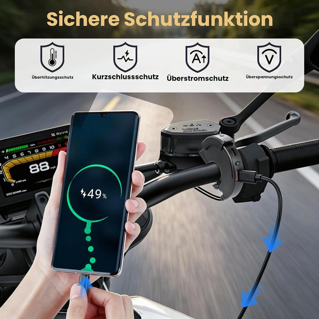 RUIZHI 48W Motorrad USB Ladegerät 12V Wasserdicht USB C Motorrad Steckdose QC3.0 USB-A und PD Type-C
