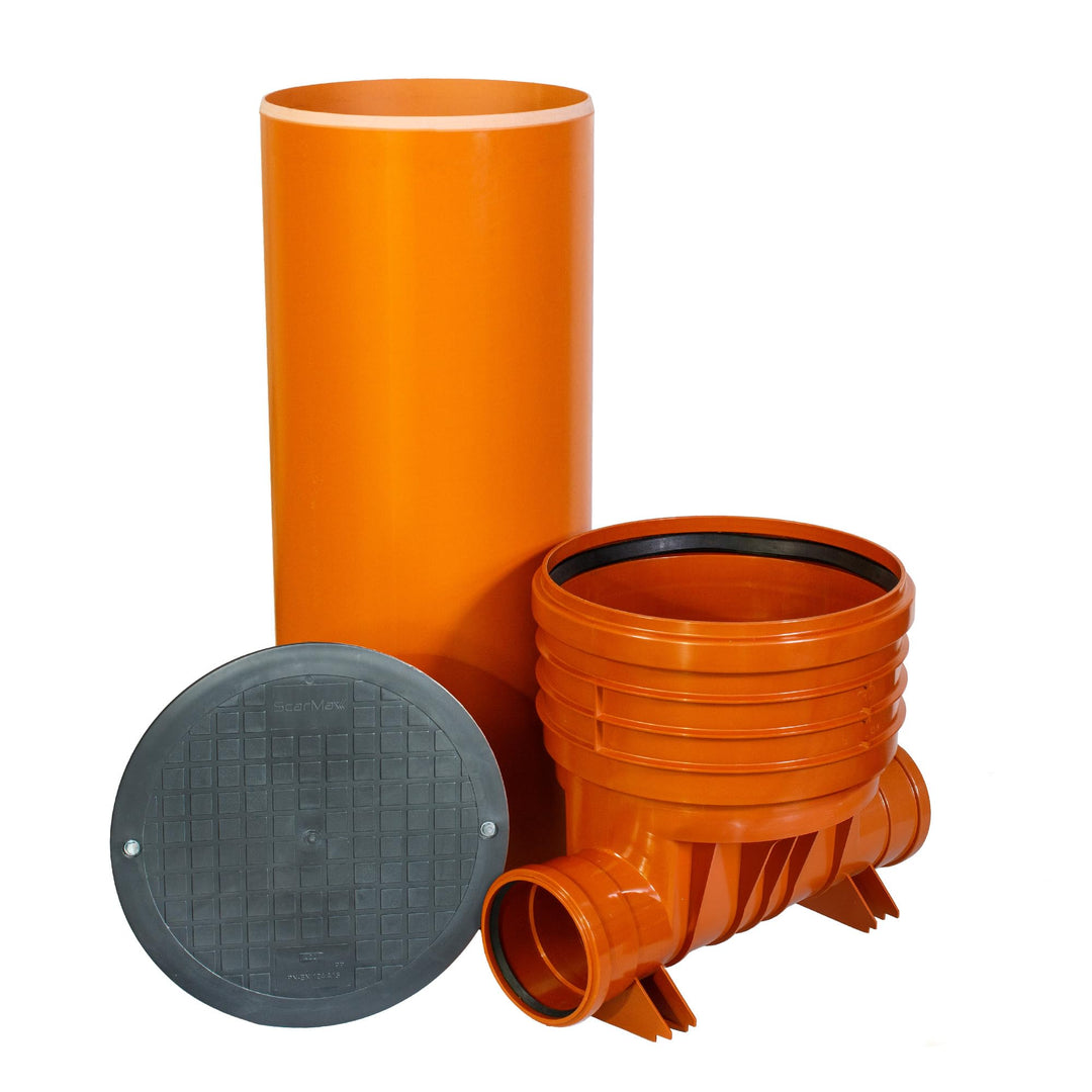 Schachtsystem Set - Kontrollschacht DN 400 - PVC Kunststoffrohr, Schachtböden gerade, 1 m Rohr, Deck